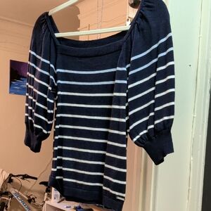 Nautica Women's Navy and White Striped Blouse